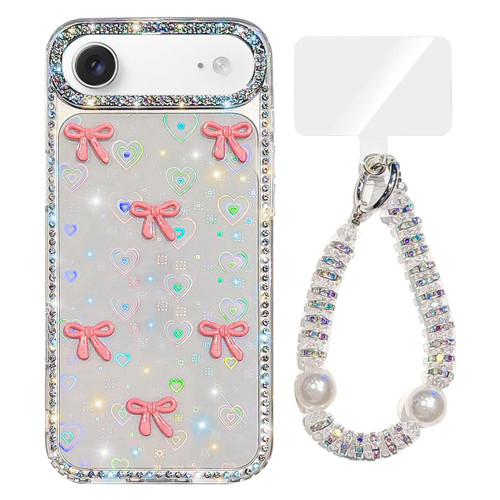 iPhone Air Sparkling IMD Colorful Bow Phone Case with Bracelet - Love Transparent