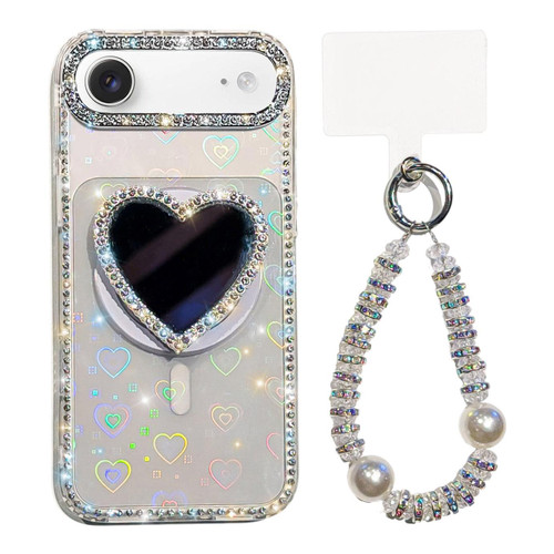 iPhone Air Sparkling IMD Heart-Shaped Mirror Magnetic Phone Case with Bracelet - Love Transparent