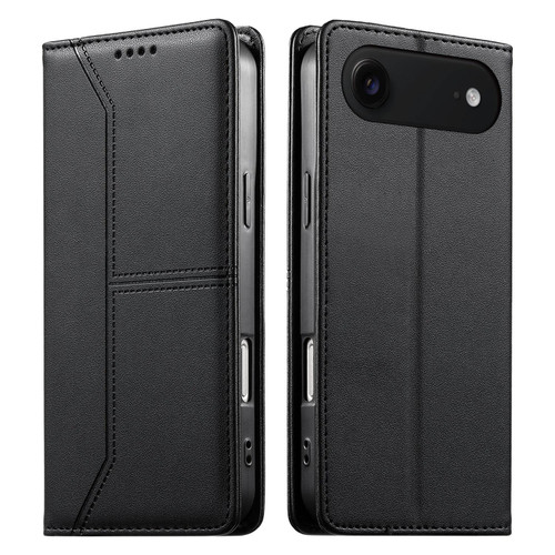 iPhone Air Stitched Line Magnetic RFID Vegan Leather Phone Case - Black