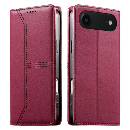 iPhone Air Stitched Line Magnetic RFID Vegan Leather Phone Case - Wine Red