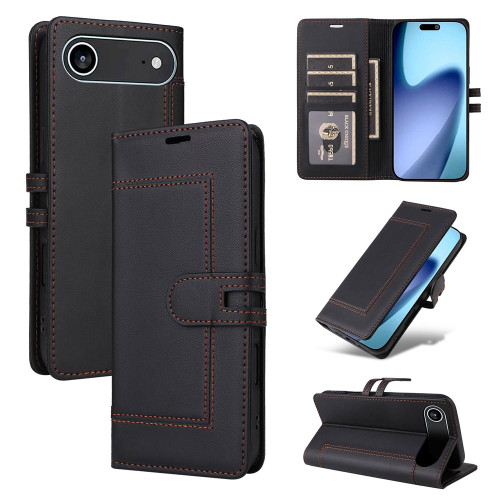 iPhone Air Stitched Magnetic Buckle Leather Phone Case - Black