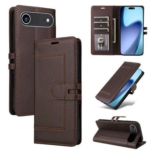 iPhone Air Stitched Magnetic Buckle Leather Phone Case - Coffee