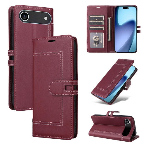 iPhone Air Stitched Magnetic Buckle Leather Phone Case - Red