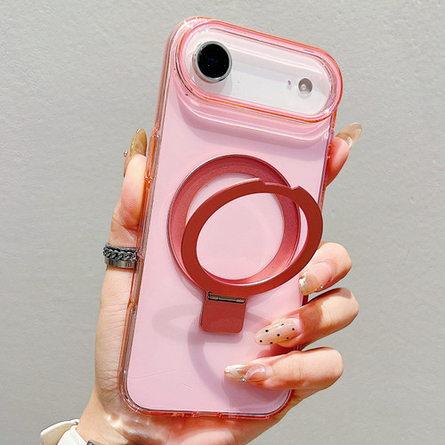iPhone Air Transparent Colorful Metal Ring Holder MagSafe Phone Case - Pink