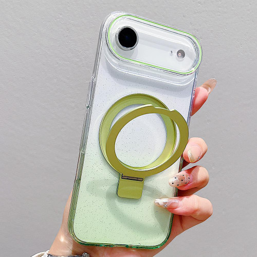 iPhone Air Transparent Gradient Metal Ring Holder MagSafe Phone Case - Green