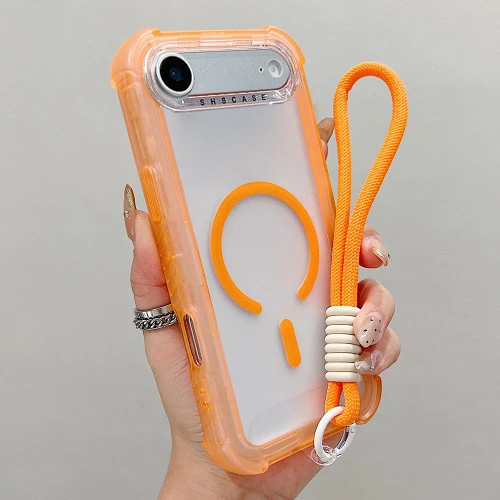 iPhone Air Transparent Matte TPU Hybrid PC 3-in-1 MagSafe Phone Case with Wrist Strap - Orange