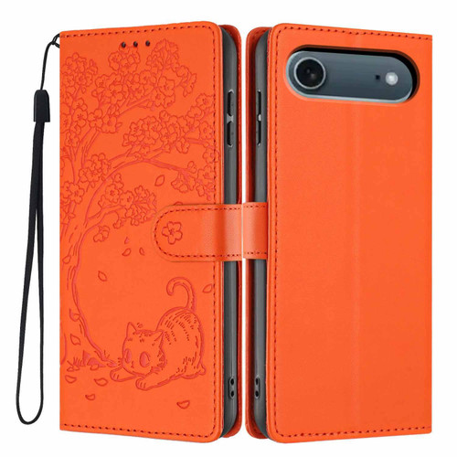 iPhone Air Tree Cat Embossed Flip Vegan Leather Phone Case - Orange