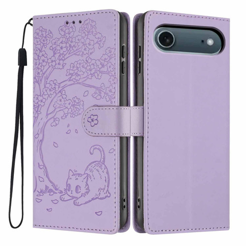 iPhone Air Tree Cat Embossed Flip Vegan Leather Phone Case - Purple