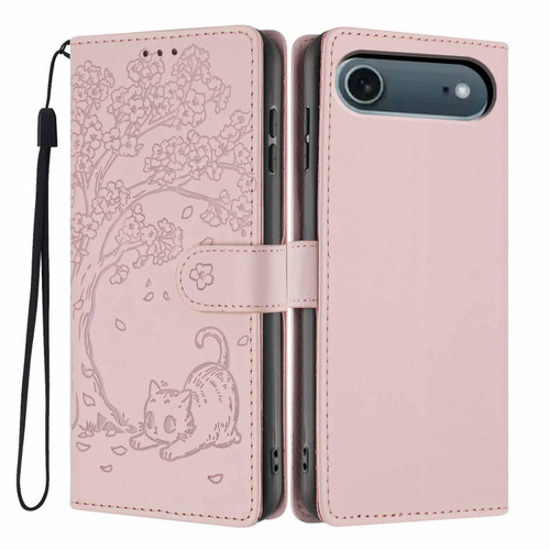 iPhone Air Tree Cat Embossed Flip Vegan Leather Phone Case - Rose Gold