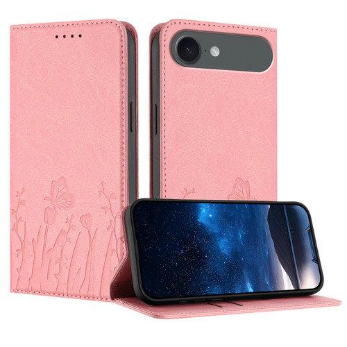 iPhone Air Tulips Butterfly Pattern Magnetic Vegan Leather Phone Case - Pink
