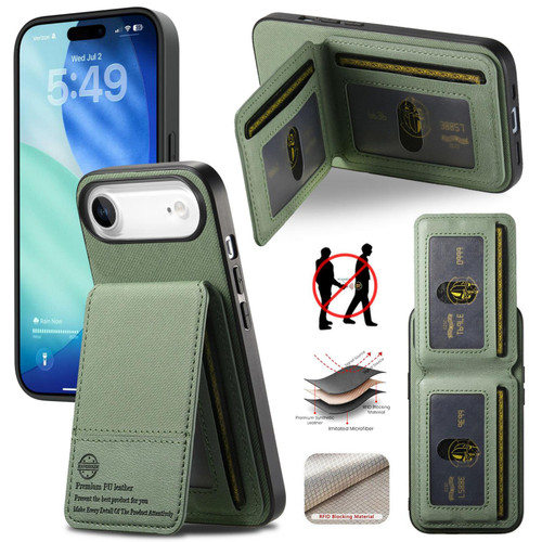 iPhone Air Twill Fabric Leather Vertical Flip RFID Card Bag Phone Case - Green