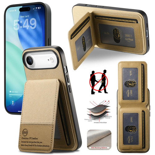 iPhone Air Twill Fabric Leather Vertical Flip RFID Card Bag Phone Case - Khaki