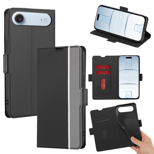 iPhone Air Twill Texture Side Button Leather Phone Case - Black