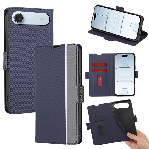 iPhone Air Twill Texture Side Button Leather Phone Case - Blue