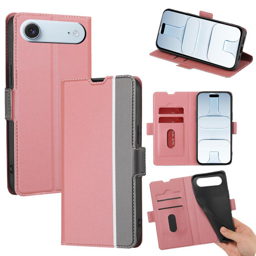 iPhone Air Twill Texture Side Button Leather Phone Case - Pink