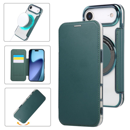 iPhone Air Ultra-thin Magnetic Plating Vegan Leather Phone Case - Blackish Green