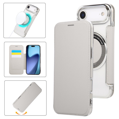 iPhone Air Ultra-thin Magnetic Plating Vegan Leather Phone Case - Grayish White