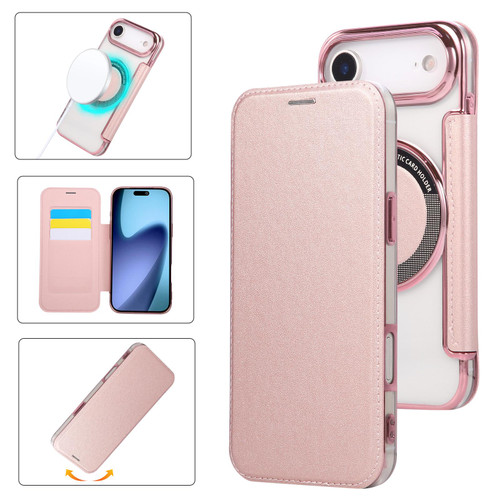 iPhone Air Ultra-thin Magnetic Plating Vegan Leather Phone Case - Rose Gold