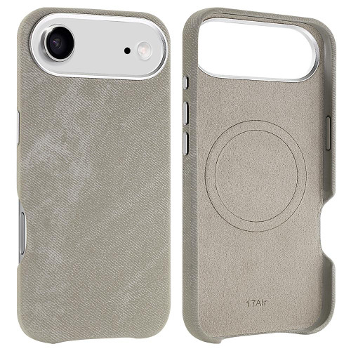 iPhone Air VIETAO Retro Denim Texture PU Leather MagSafe Phone Case - Silver Grey