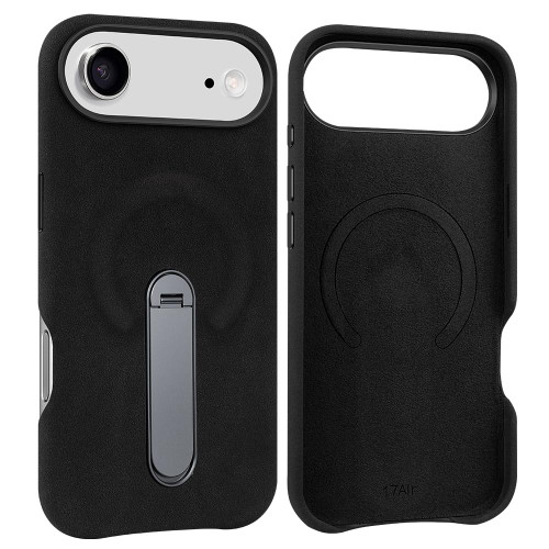iPhone Air VIETAO Suede MagSafe PU Leather Phone Case with Holder - Black