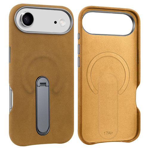 iPhone Air VIETAO Suede MagSafe PU Leather Phone Case with Holder - Light Brown