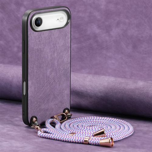 iPhone Air Vintage Leather PC Back Cover Phone Case with Crossbody Strap - Purple