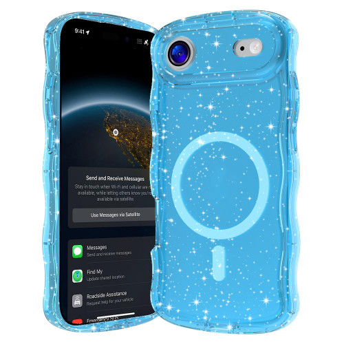 iPhone Air Wave Glitter MagSafe Magnetic TPU Phone Case - Transparent Blue