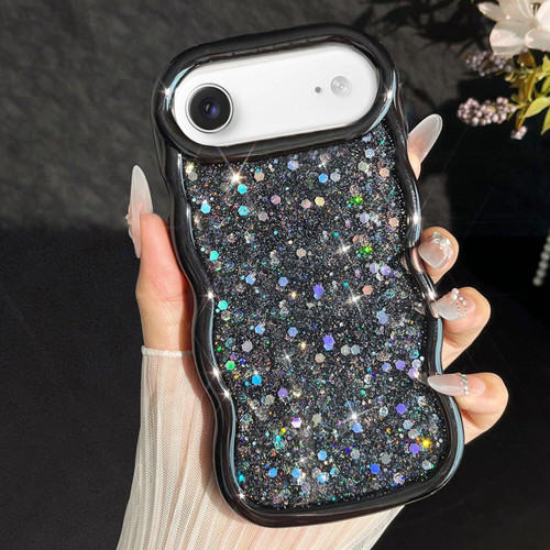 iPhone Air Wave Glitter Sequined Electroplated Phone Case - Black