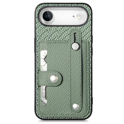 iPhone Air Wristband Kickstand Card Wallet Back Phone Case with Tool Knife - Green