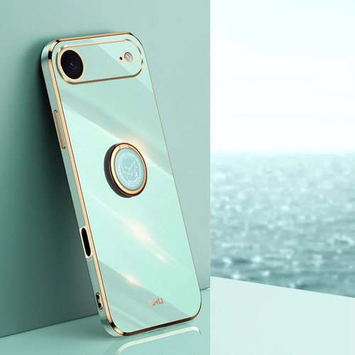 iPhone Air XINLI Straight Edge 6D Electroplate TPU Phone Case with Ring Holder - Mint Green