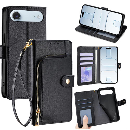 iPhone Air Zipper Bag Leather Phone Case - Black