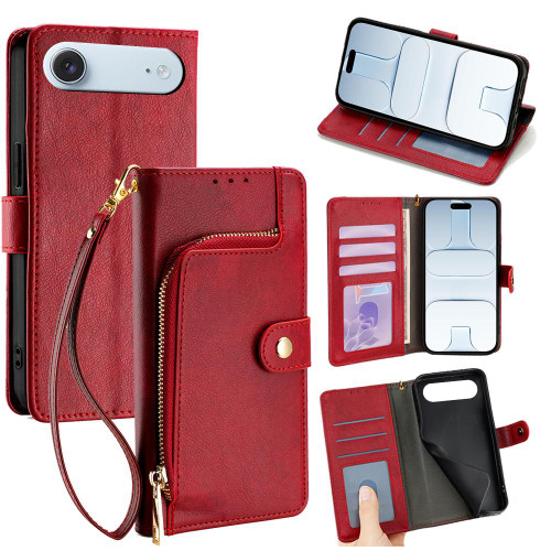 iPhone Air Zipper Bag Leather Phone Case - Red