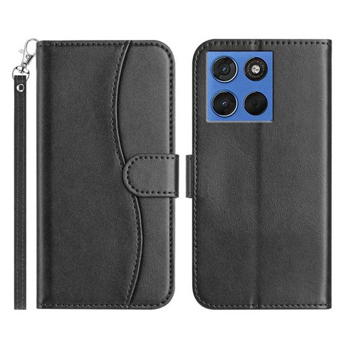 Moto G 2025 / Moto G 2026 Dual-Folded S-shape Leather Phone Case - Black