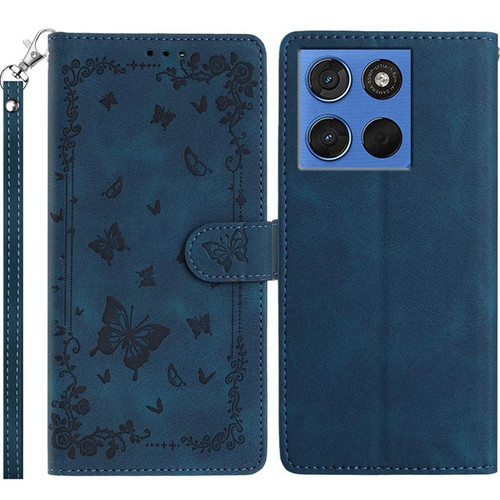 Moto G 2025 / Moto G 2026 Secret Garden Butterfly Pattern Leather Phone Case - Dark Blue