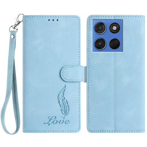 Moto G 2025 / Moto G 2026 Skin Feel Embossed Feather Leather Phone Case - Light Blue