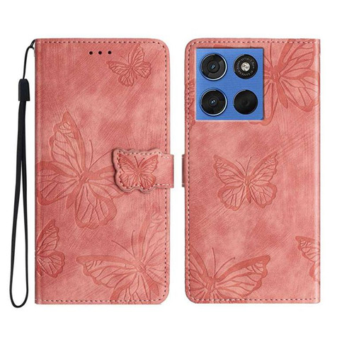 Moto G 2025 / Moto G 2026 Skin-feel Embossed Butterfly Leather Phone Case - Pink
