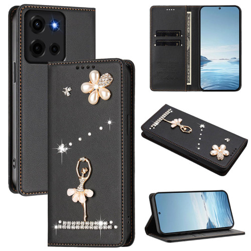 Moto G 2026 Ballet Girl Diamond Studded RFID Vegan Leather Phone Case - Black