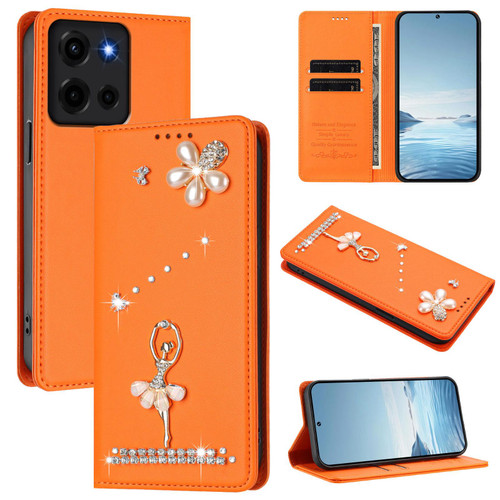 Moto G 2026 Ballet Girl Diamond Studded RFID Vegan Leather Phone Case - Orange