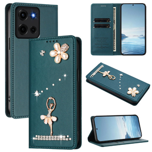 Moto G 2026 Ballet Girl Diamond Studded RFID Vegan Leather Phone Case - Peacock Green