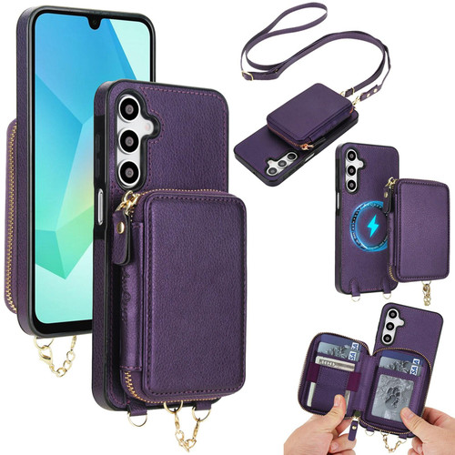 Samsung Galaxy A16 5G AwQuer 2 in 1 Crossbody Zipper Wallet Leather Back Phone Case - Dark Purple