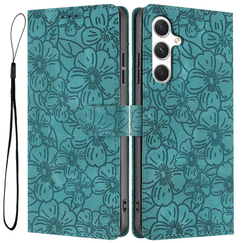 Samsung Galaxy A16 5G Cherry Blossoms Embossed Leather Phone Case - Green