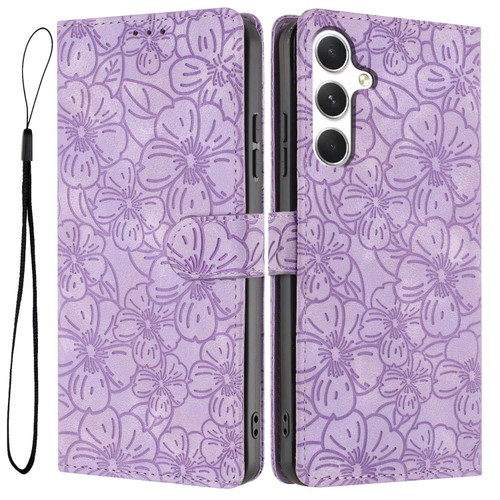 Samsung Galaxy A16 5G Cherry Blossoms Embossed Leather Phone Case - Purple