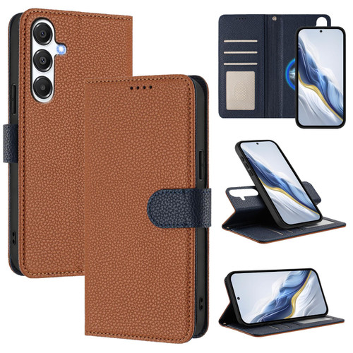 Samsung Galaxy A16 5G Detachable Litchi Texture Magnetic Vegan Leather Phone Case - Brown+Dark Blue