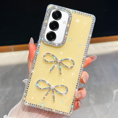 Samsung Galaxy A16 5G Diamond Glitter Dual Bow-knot Shockproof Phone Case - Light Yellow