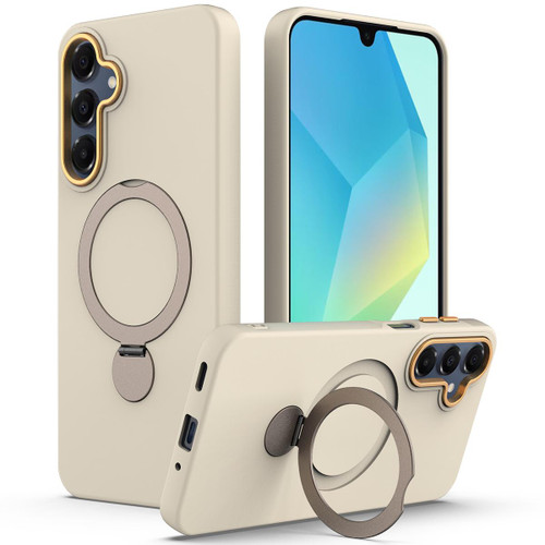 Samsung Galaxy A16 5G Gen1.5 Pivot Ring Holder TPU Hybrid PC Phone Case - Apricot