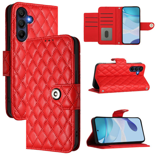 Samsung Galaxy A16 5G Rhombic Texture Flip Leather Phone Case with Lanyard - Red