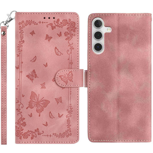 Samsung Galaxy A16 5G Secret Garden Butterfly Pattern Leather Phone Case - Pink