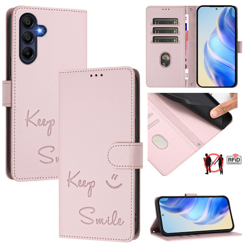 Samsung Galaxy A16 5G Smile Embossing RFID Leather Phone Case - Pink