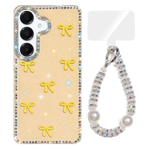 Samsung Galaxy A16 5G Sparkling IMD Colorful Bow Phone Case with Bracelet - Glitter Light Yellow
