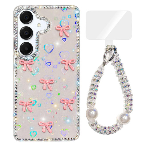 Samsung Galaxy A16 5G Sparkling IMD Colorful Bow Phone Case with Bracelet - Love Transparent